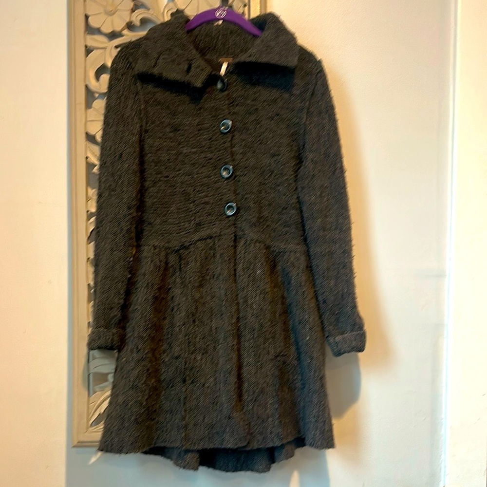 Free People Chic Wool Blend Chunky Knit Gray Cardigan Long Sweater  size small